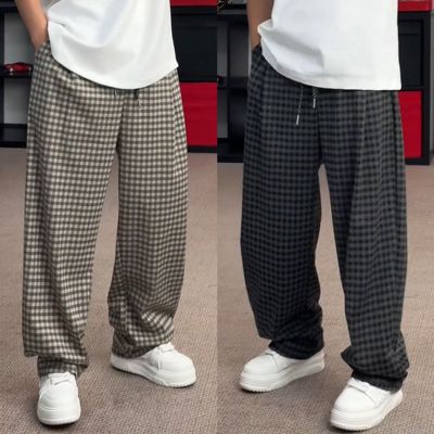 潮流慵懒风格子简约直筒休闲裤