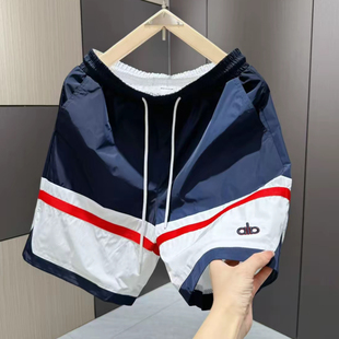 男高档轻奢潮流百搭透气运动五分裤 简约拼接速干休闲短裤 新款 夏季