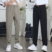 抗皱宽松百搭休闲裤 2026春夏潮流垂感丝滑直筒西裤 男简约高档时尚