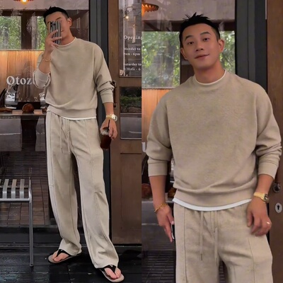 高档轻熟假两件休闲套装老钱风潮