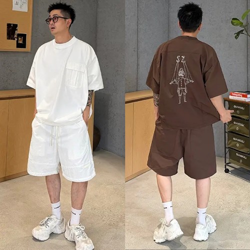 简约刺绣休闲运动套装蝙蝠袖短袖