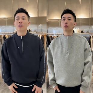 2025冬季潮牌加绒半拉链亨利领卫衣男高档时尚百搭休闲上衣打底衫