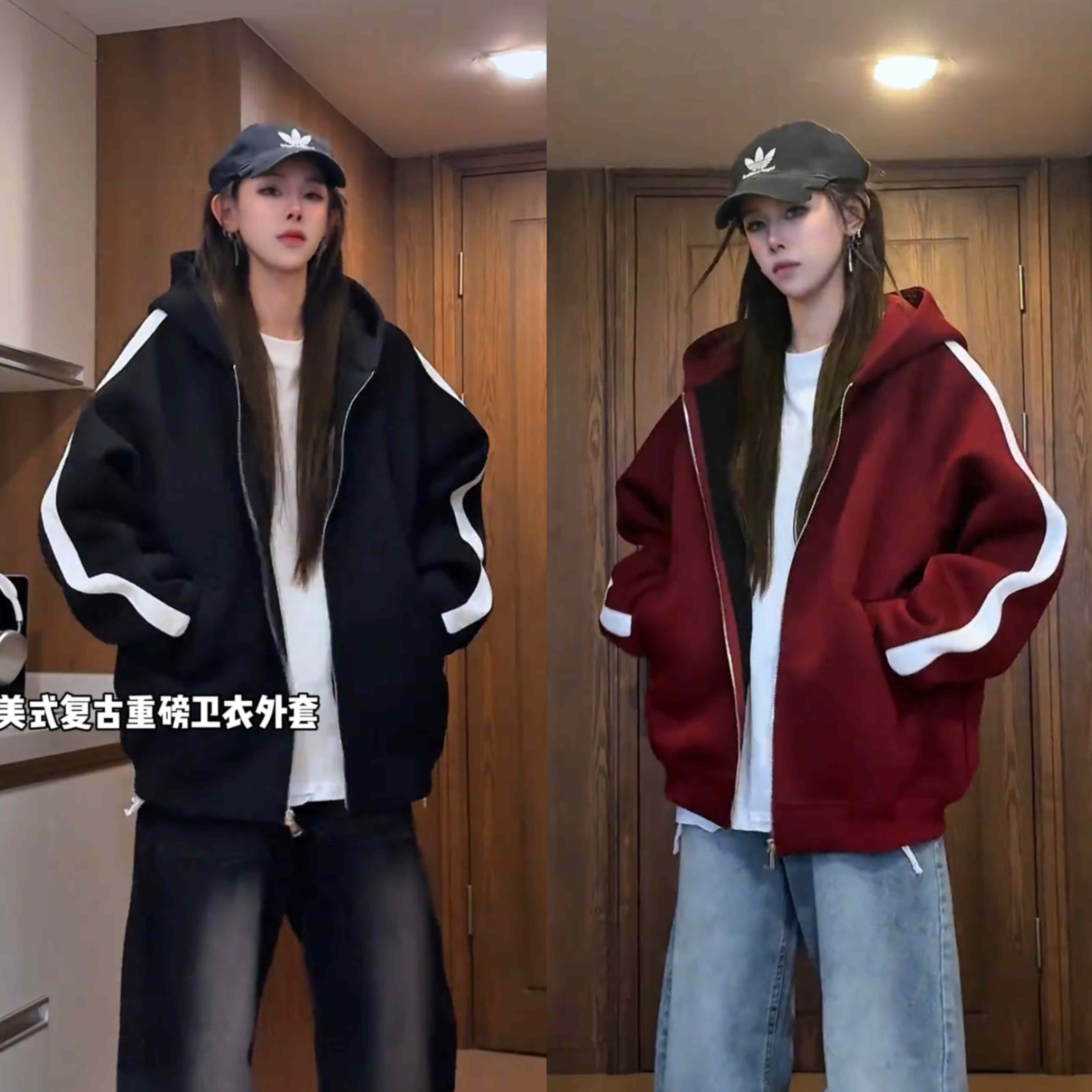 美式重磅潮牌开衫卫衣连帽外套