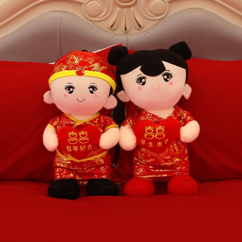 猪压床布置女方新款床上一对摆件新婚婚床婚庆婚车娃娃玩具公仔结