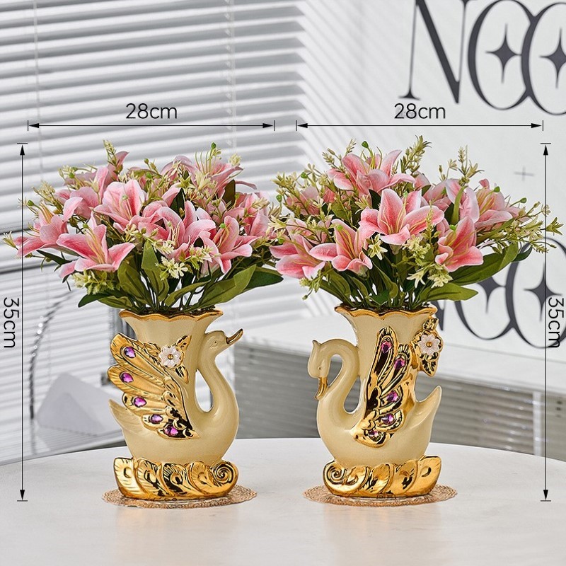 摆设装饰品客厅摆件欧式电视柜插花台面陶瓷干花花瓶室内花瓶创意