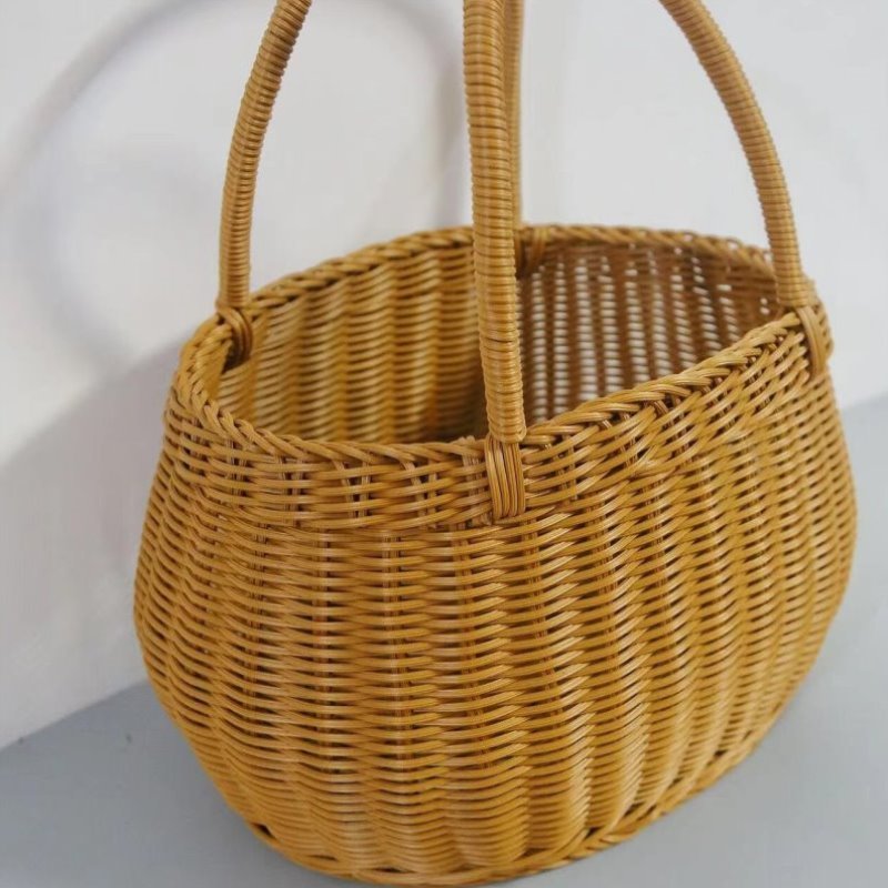 中国菜篮子手工提篮购物洗澡手水果仿藤篮浴筐买菜野餐编织摘菜结