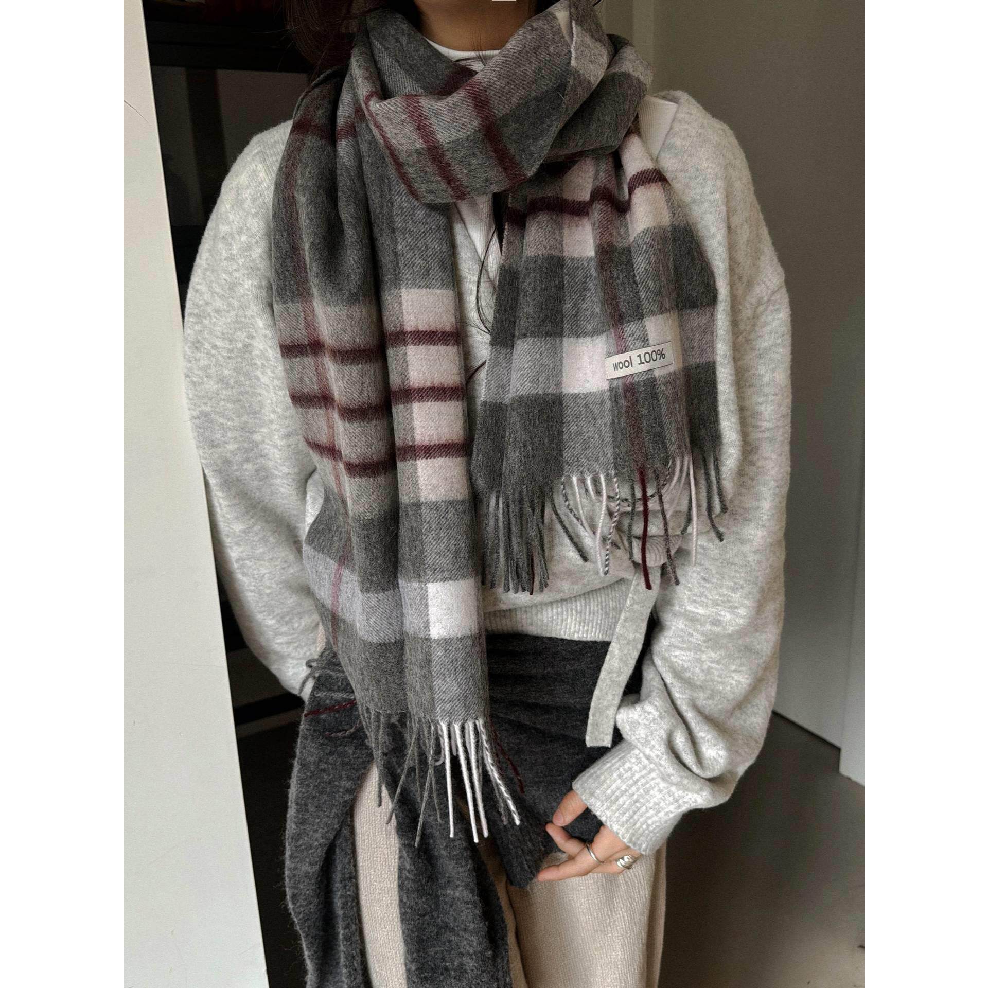 秋冬季新款韩版百搭格子围巾女加厚保暖长款学生显气质氛围感围脖