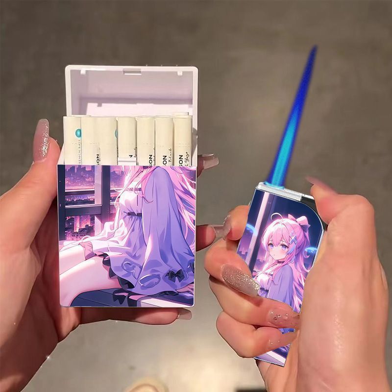 动漫少女新款打火机烟盒组合款创意个性高颜值便携卡通送男友闺蜜