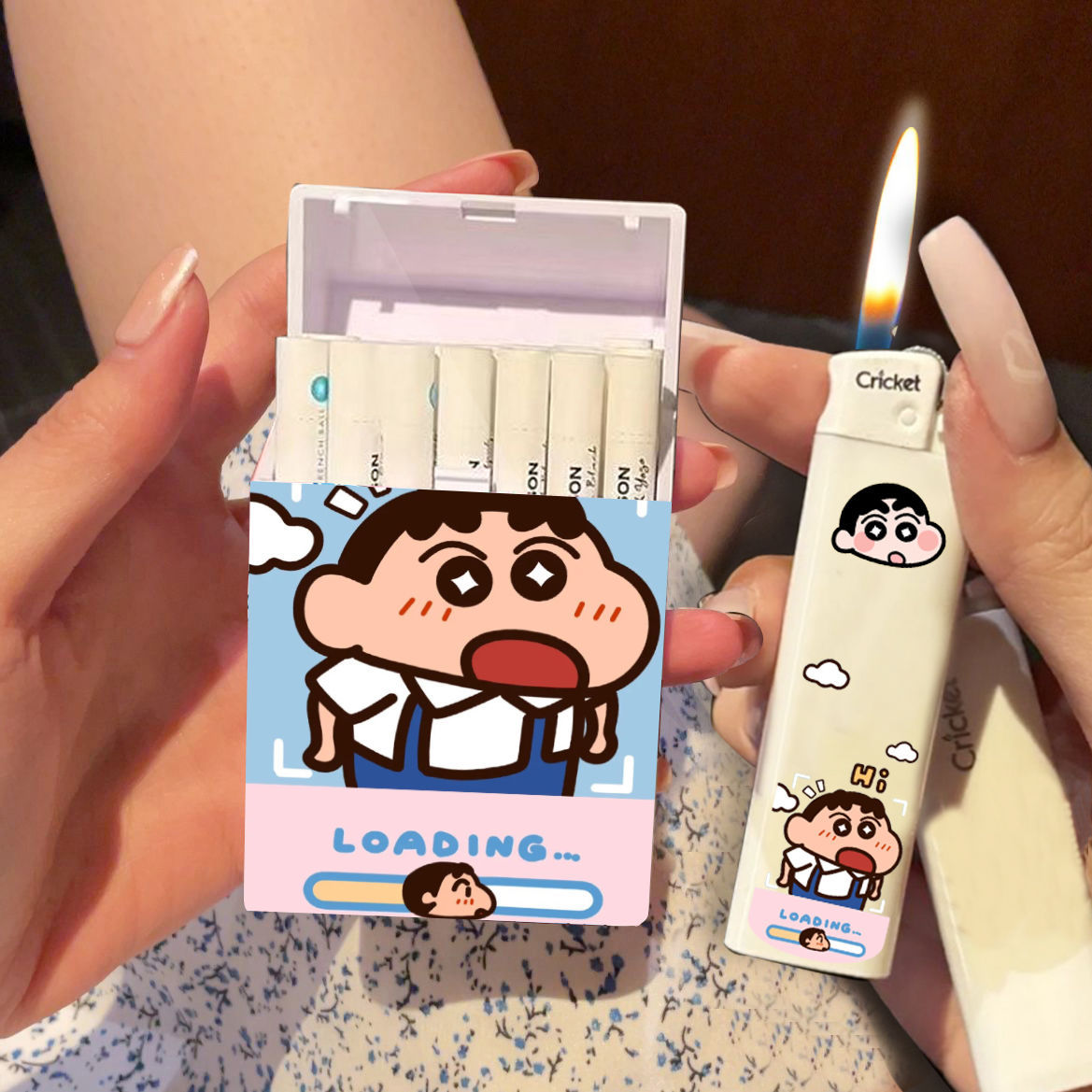 可爱蜡笔小新打火机防风充气烟盒