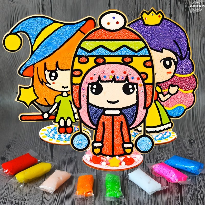 立体雪花泥画儿童diy珍珠泥画幼儿粘画手工粘土画木板画益智玩具6