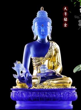 琉璃药师佛佛像光如来佛堂古法工艺品家用莲花底座居家供奉摆件