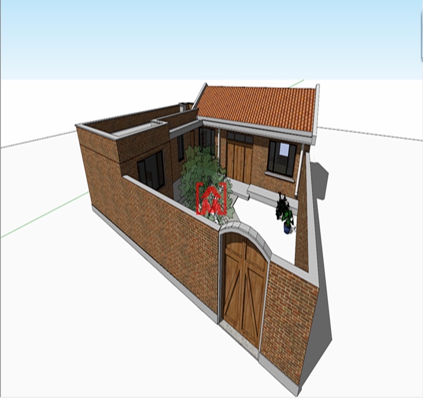 sketchup农村传统砖房院子平房建筑红砖红瓦小庭院su草图大师r模