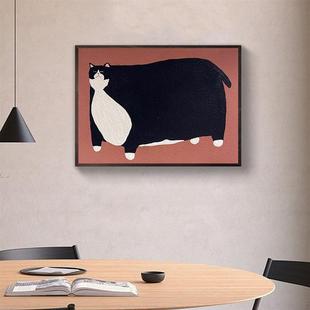 shein 趣味创意卡通猫咪帆布画客厅卧室背景墙面装饰框油布画芯