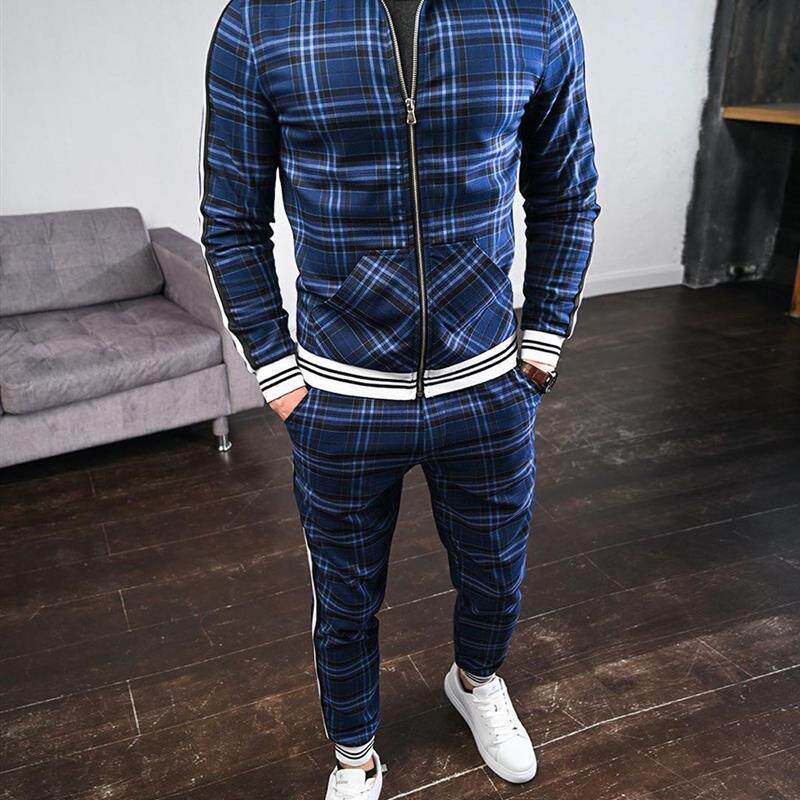 2020款跨境男式套装亚马逊秋季休闲男装欧美潮牌大码运动服两件套