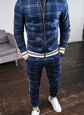 2020款跨境男式套装亚马逊秋季休闲男装欧美潮牌大码运动服两件套