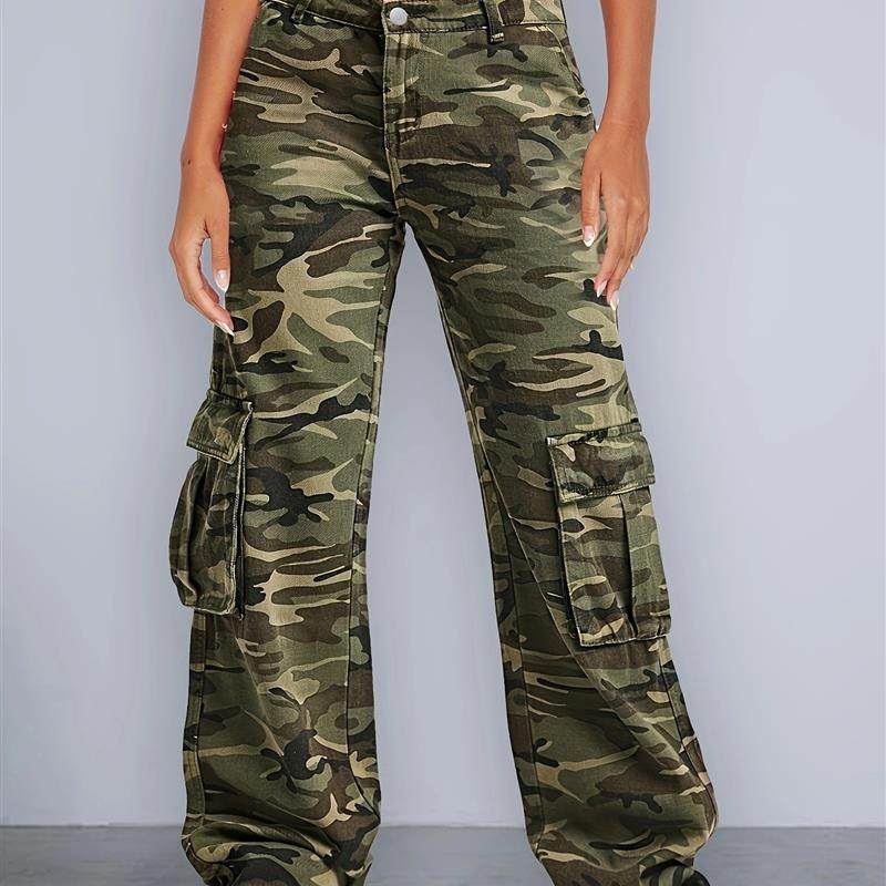 欧美跨境速卖通ebay女装时尚迷彩工装裤高腰多口袋宽松牛仔裤,女装/女士精品,牛仔裤,淘宝优惠券,粉丝福利购,淘宝优惠卷