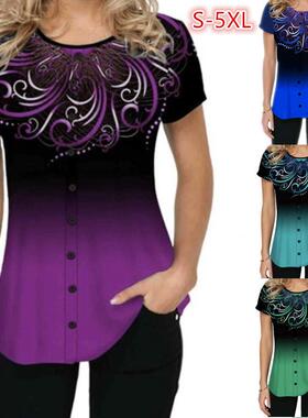 2021亚马逊ebay欧美热销简约圆领时尚渐变3D印花短袖T恤 15元