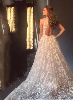 2024欧美外贸新白色长裙 亚马逊性感V领吊带连衣裙镂空蕾丝连衣裙