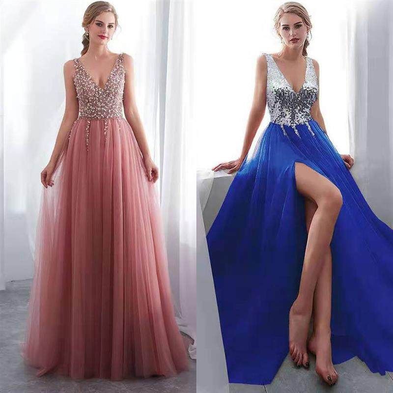 2024新款跨境欧美女装wish 连衣裙深V无袖开叉亮片飘逸宴会晚礼服,女装/女士精品,连衣裙,淘宝优惠券,粉丝福利购,淘宝优惠卷