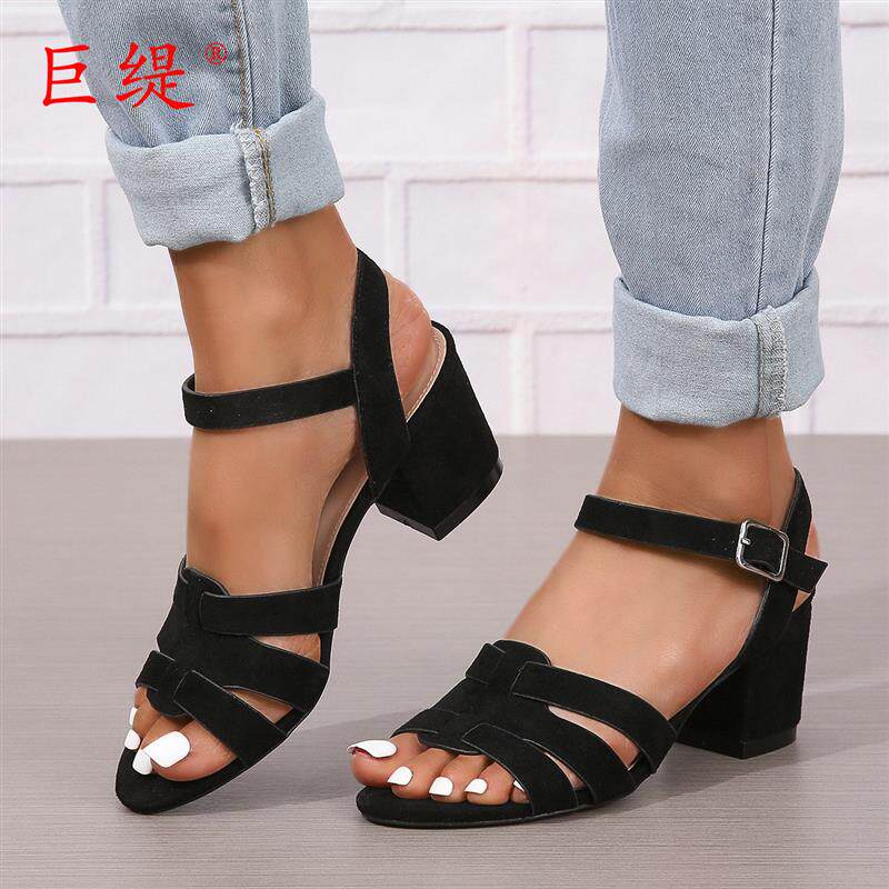 现货欧美新款外贸大码女鞋夏度假风棕色女式凉鞋woman Sandal