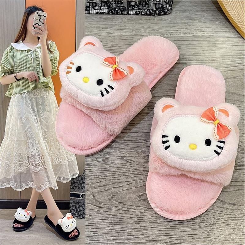 2023秋冬季时尚休闲平底百搭少女心可爱卡哇伊HelloKitty棉拖鞋女