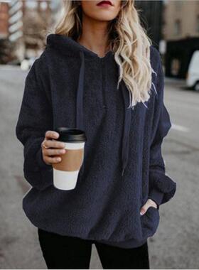 2020亚马逊速卖通 欧美长袖连帽纯色 女式卫衣绒衫外套