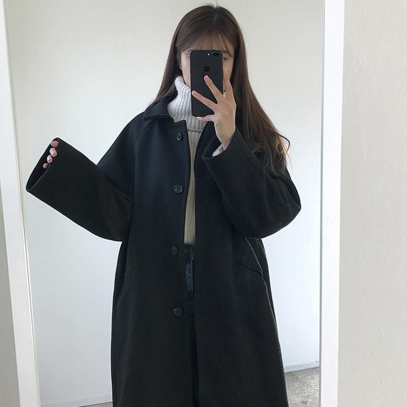 韩版新款2023ins初恋秋冬季长款单排扣毛呢外套女学生呢子大衣