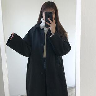 韩版新款2023ins初恋秋冬季长款单排扣毛呢外套女学生呢子大衣