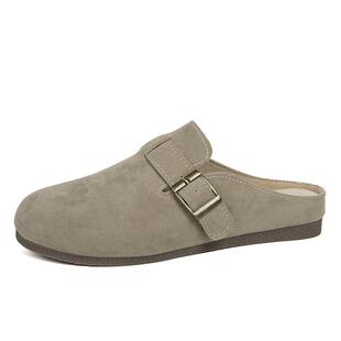 包头凉拖鞋女外穿2023新款复古无后跟豆豆平底懒人勃肯鞋半拖鞋