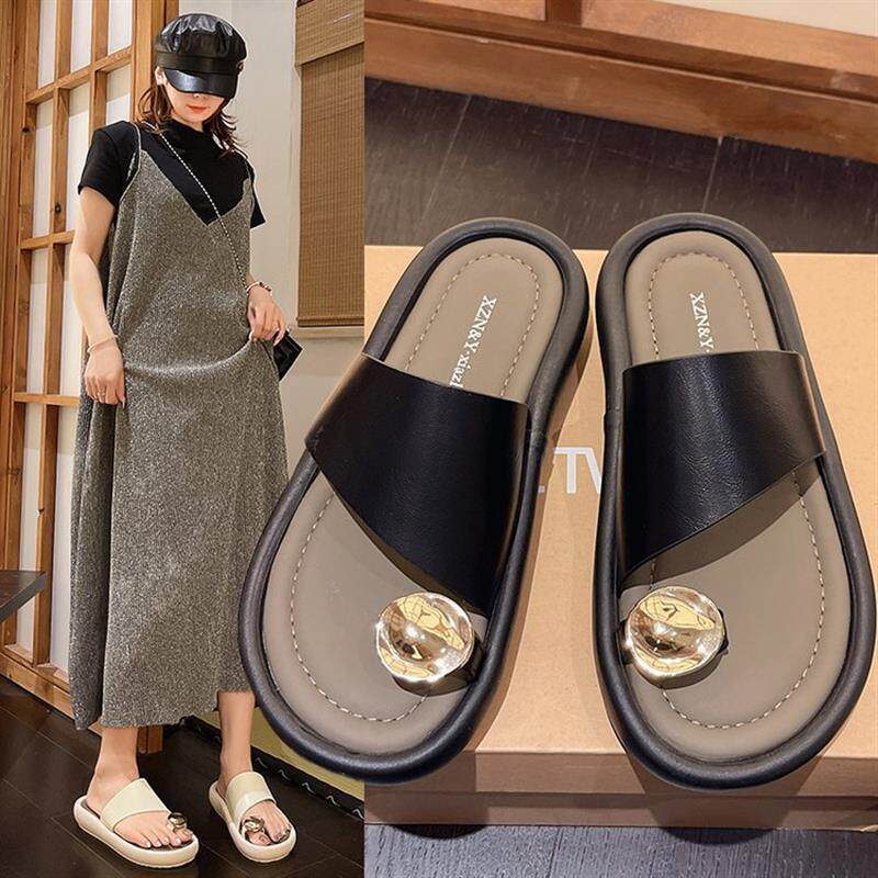 法式高级感拖鞋套趾女外穿时尚夏季圆头韩版舒适平底沙滩凉拖鞋女