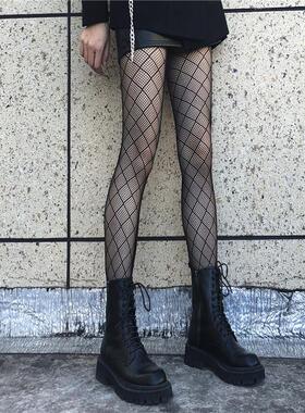 网格黑丝袜女秋冬款连裤袜长袜子超薄款黑色ins性感渔网袜WK24