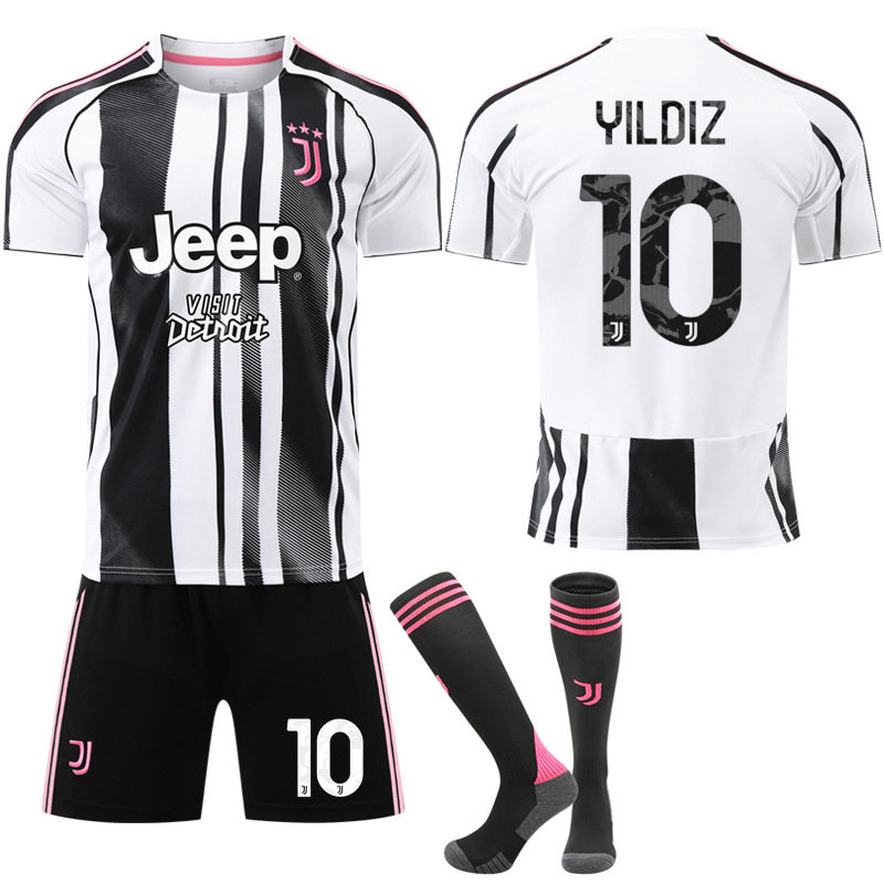 2025-26赛季7号基耶萨9霍维奇黑白足球服儿童款尤文主场球衣套装