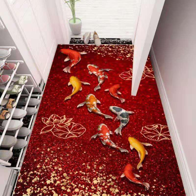 珩丰家居用品红色锦鲤床现代简约床边地垫防尘免洗飘窗地毯