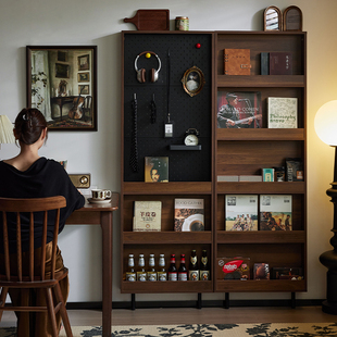 小四实木置物架洞洞板书架靠墙薄柜客厅超薄杂志架隔断柜上展示柜