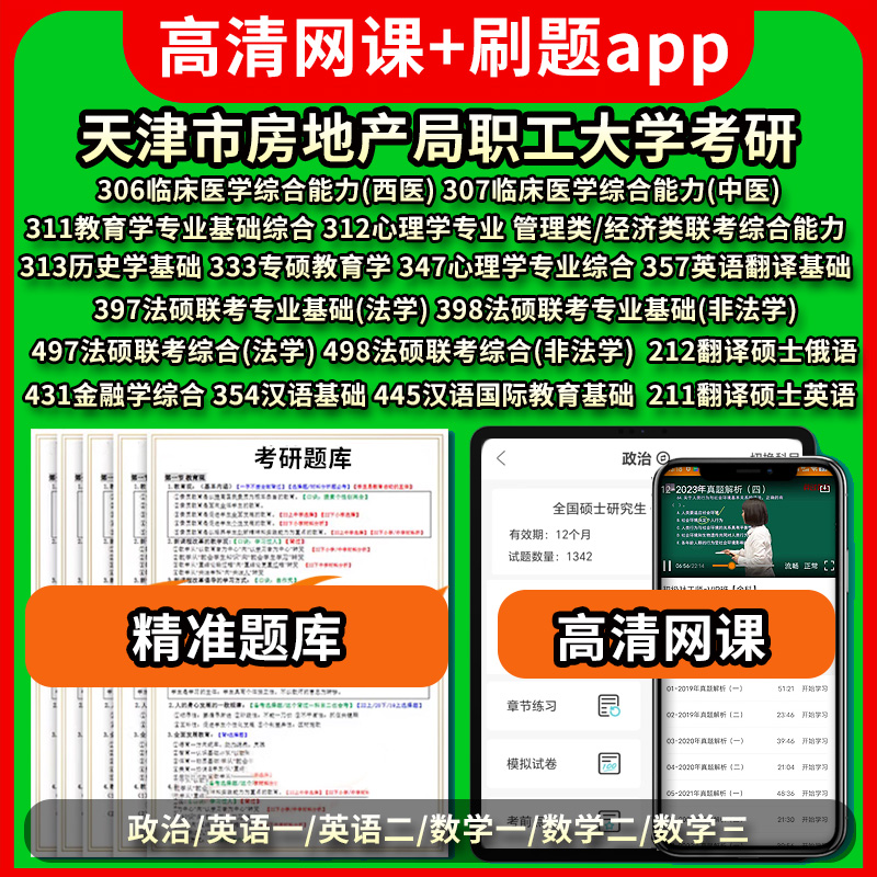 天津市房地产局职工大学考研真题库网课政治英语数学一二三306/307/311/312/313/333/347/397/398/497/498/431/354/445/211/212/3