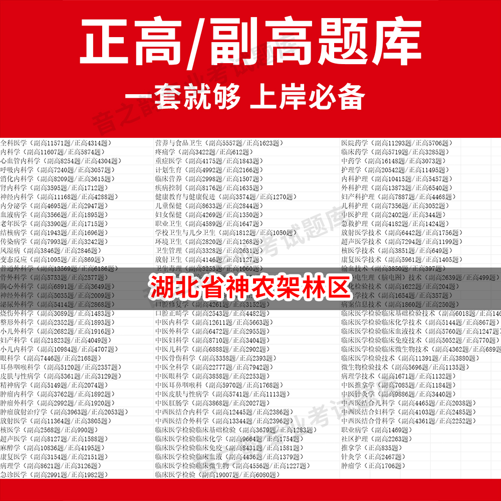 湖北省神农架林区医学高级职称副高正高级考试宝典题库卫生高级职称历年真题护理学教材妇产科副主任医师护师中医内科学超声医学全