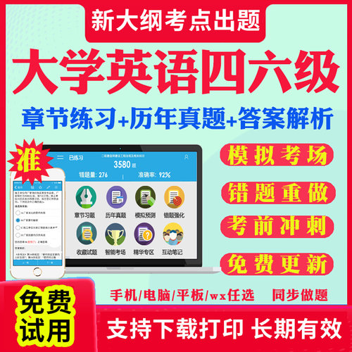 2026大学英语四级六级CET4/6考试题库历年真题模拟题试卷阅读理解词汇写作翻译专项训练真题详解冲刺试卷题视频网课电子版备考资料