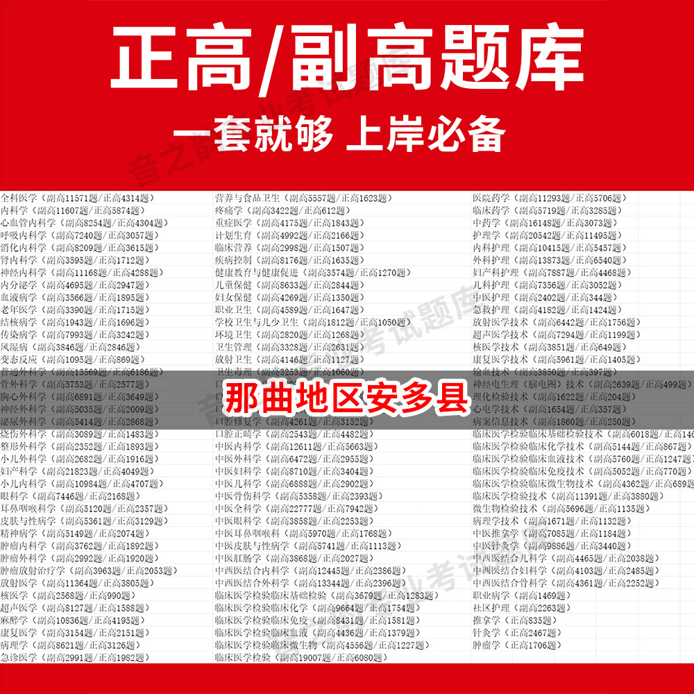 那曲地区安多县医学高级职称副高正高级考试宝典题库卫生高级职称历年真题护理学教材妇产科副主任医师护师中医内科学超声医学全科