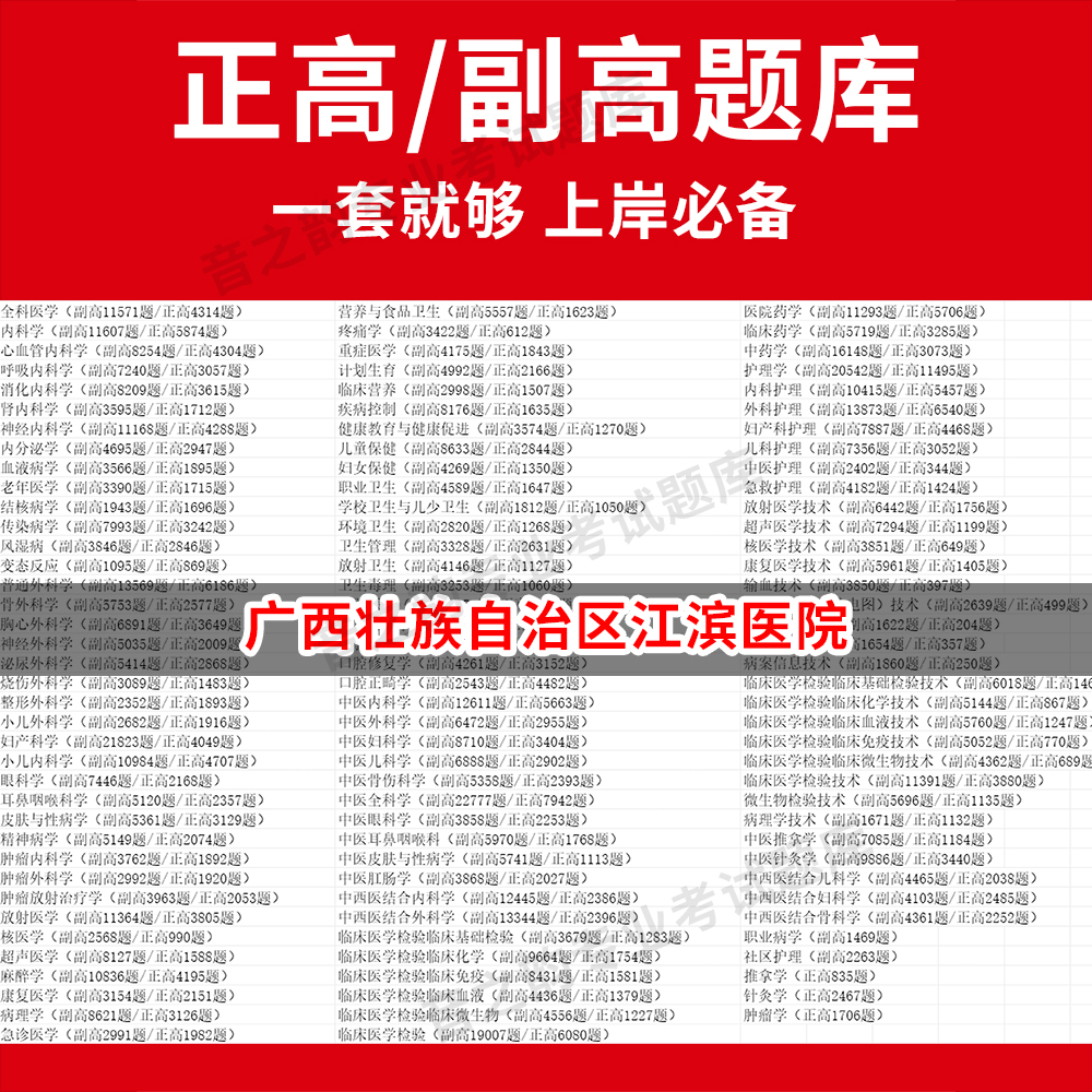 广西壮族自治区江滨医院医学高级职称副高正高级考试宝典题库卫生高级职称历年真题护理学教材妇产科副主任医师护师中医内科学超声