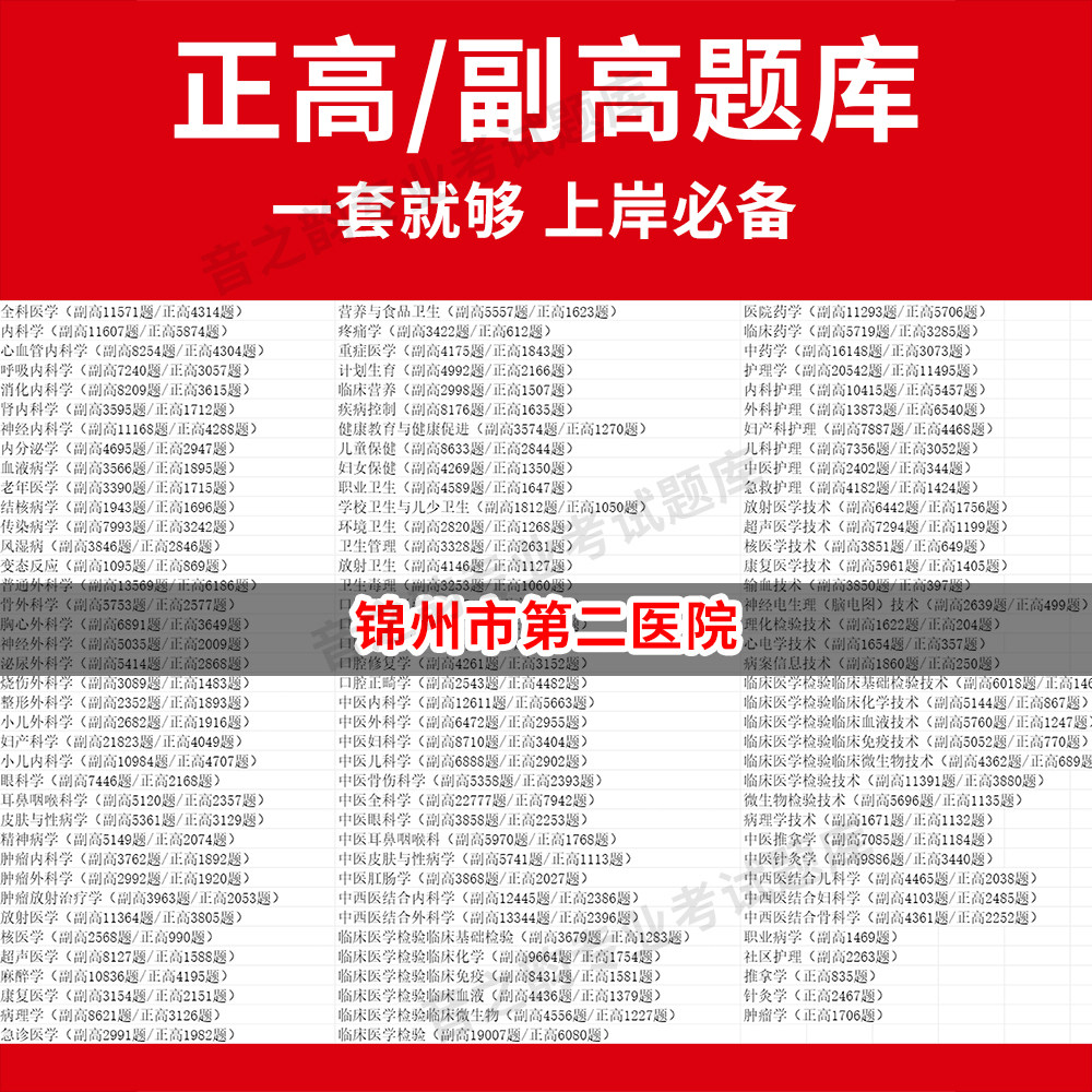 锦州市第二医院医学高级职称副高正高级考试宝典题库卫生高级职称历年真题护理学教材妇产科副主任医师护师中医内科学超声医学全科