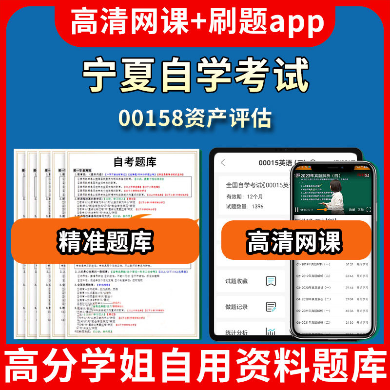 宁夏自学考试00158资产评估题库自考试卷历年真题教材书课件网课程讲义专科本科刷题软件电子版视频练习题源考试资料中心押题专升