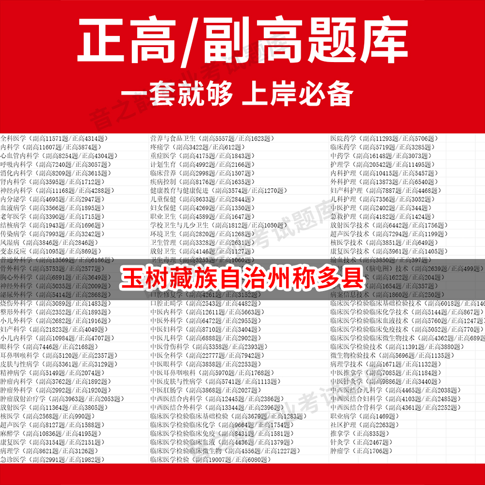玉树藏族自治州称多县医学高级职称副高正高级考试宝典题库卫生高级职称历年真题护理学教材妇产科副主任医师护师中医内科学超声医