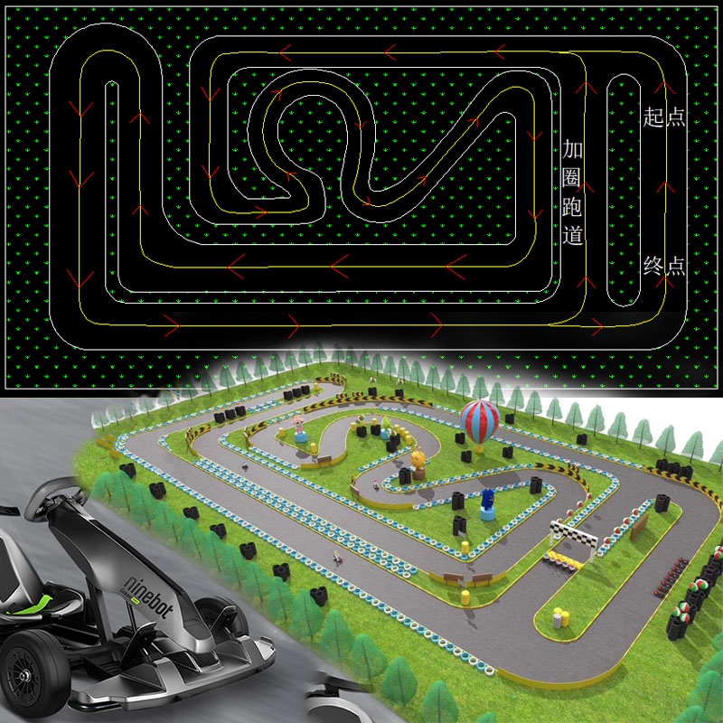 卡丁车场地设计图室内跑道设计cad效果图卡丁车娱乐