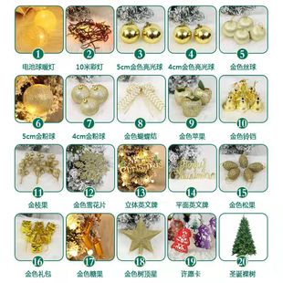 圣诞树diy材料包挂件配件包1.5米树配饰1.8套餐金红装 灯 饰2.1韩式
