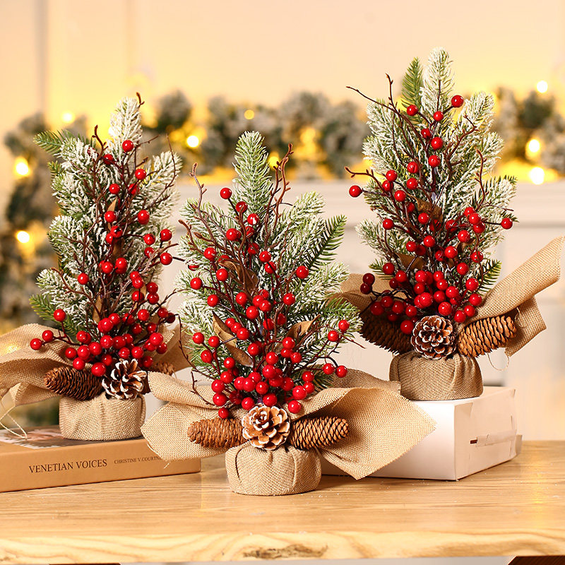 韩式植绒圣诞树小摆件2025约福