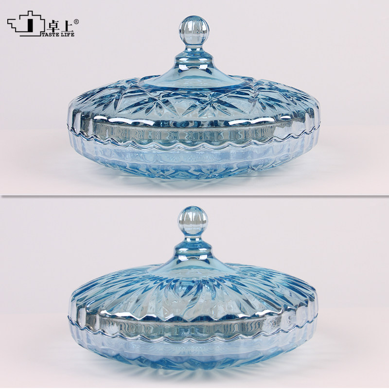 欧式创意客厅水晶玻璃水果盘干果盘分格带盖水果盘零食坚果干果盒