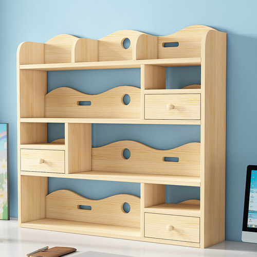 书架桌面置物架实木收纳桌简易书桌办公桌客厅小型多层架子收纳柜