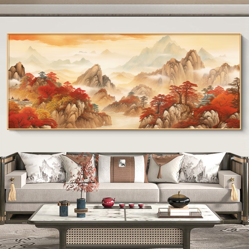 有山无水客厅装饰画入户进门沙发背景墙挂画办公室大尺寸风景壁画