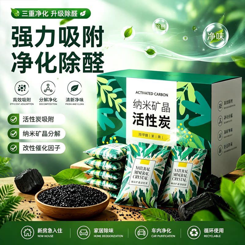 活性炭除甲醛官方旗舰店竹炭包碳净化吸附新房装修衣柜去味清除剂