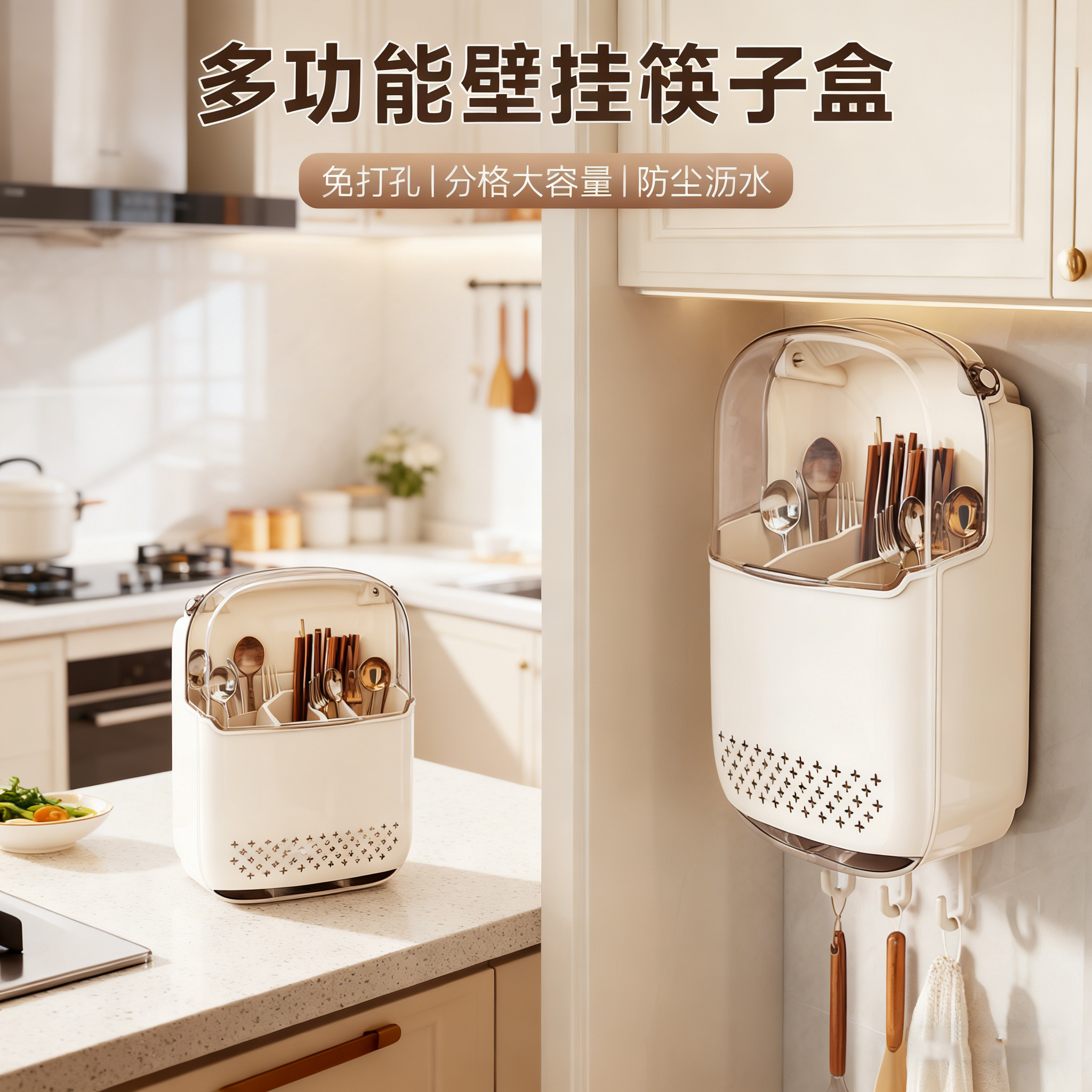 筷子收纳盒家用高档2025新款筷笼厨房置物沥水架勺子筷子筒壁挂式,餐饮具,筷子套,淘宝优惠券,粉丝福利购,淘宝优惠卷